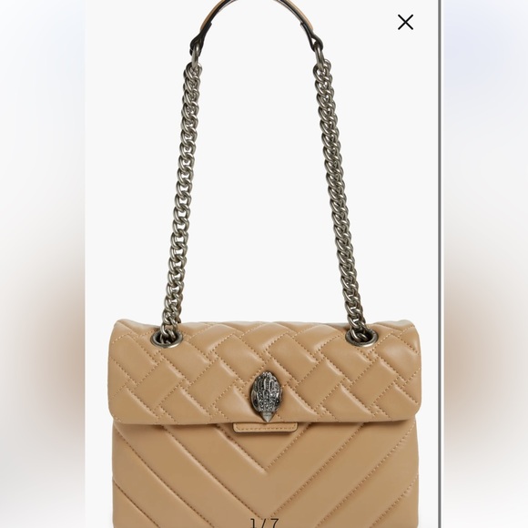NEW Kurt Geiger Kensington X Quilted Leather Shoulder Bag tan - Picture 7 of 15